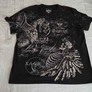 Vintage Xzavier T-Shirt Black Y2K Grunge Skeleton Mens XL Cyber Goth MMA Biker